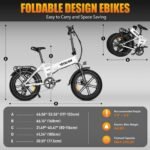 Zylvro V3 Bicicleta Eléctrica Plegable Fatbike 20" – 250W, 48V 13Ah, 110km Autonomía, 7 Velocidades, Blanco - Imagen 3