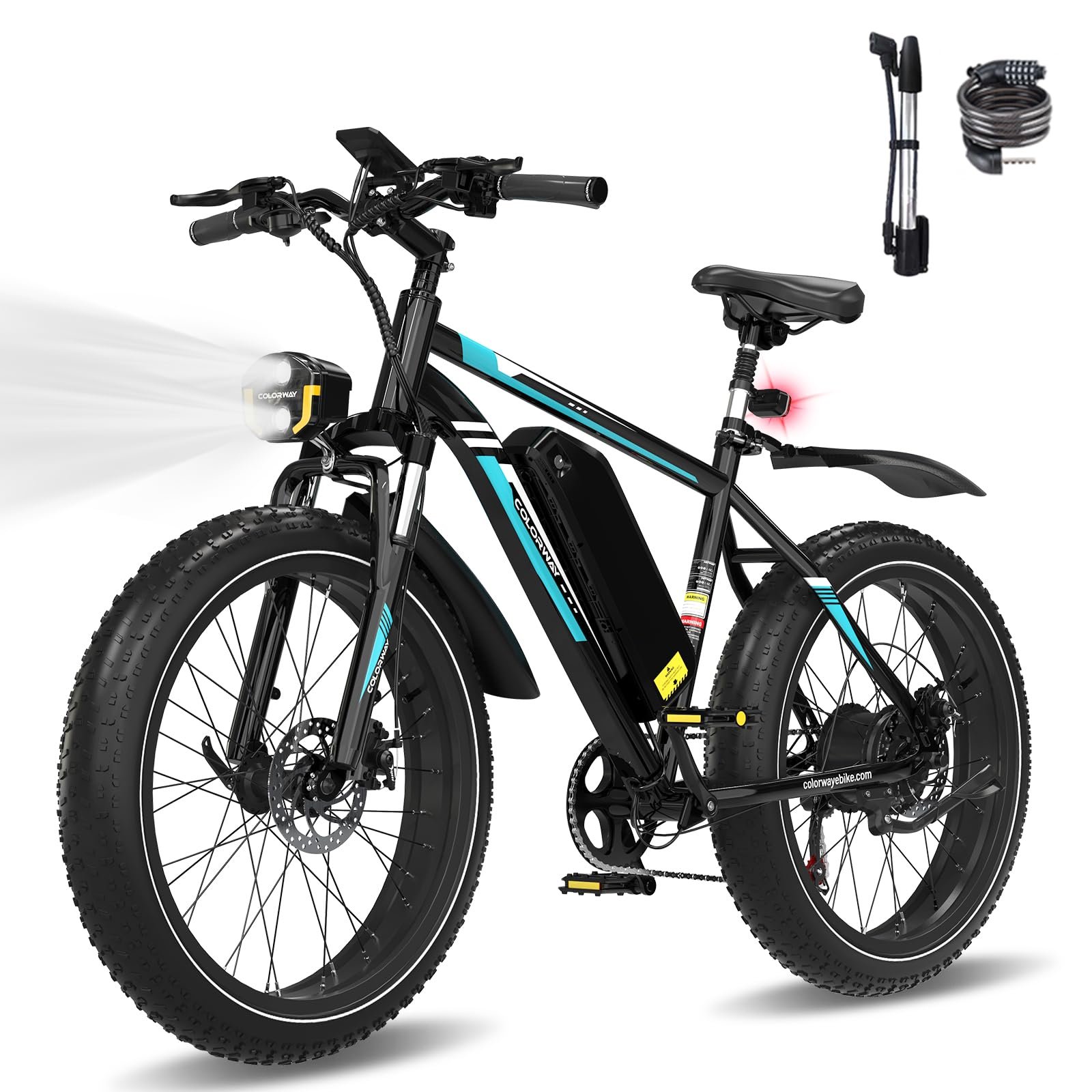 71Co0bRq5NL COLORWAY BK15 Bicicleta Eléctrica MTB 26" – 250W, 36V 15Ah, 100km, IP54, Suspensión Bloqueable, 7V, Negro Naranja - Imagen 1