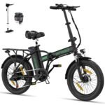 HITWAY BK11 Bicicleta Eléctrica Plegable Fatbike 20" – 250W, 36V 12Ah, 90km, Doble Suspensión, 7 Velocidades, Negro Verde