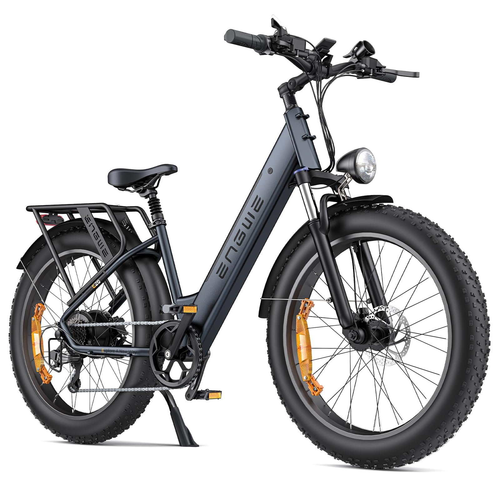 71QdK7tVS-L ENGWE E26 Step-Through Bicicleta Eléctrica MTB Fatbike 26" – 250W, 48V 16Ah, 140km, Paso Bajo, Doble Suspensión, Gris - Imagen 1
