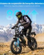 OUXI V8 Bicicleta Eléctrica Fatbike 20" – 250W 60Nm, 48V 15Ah 60km, Frenos Hidráulicos, Bluetooth, Portaequipajes, Negro - Imagen 7