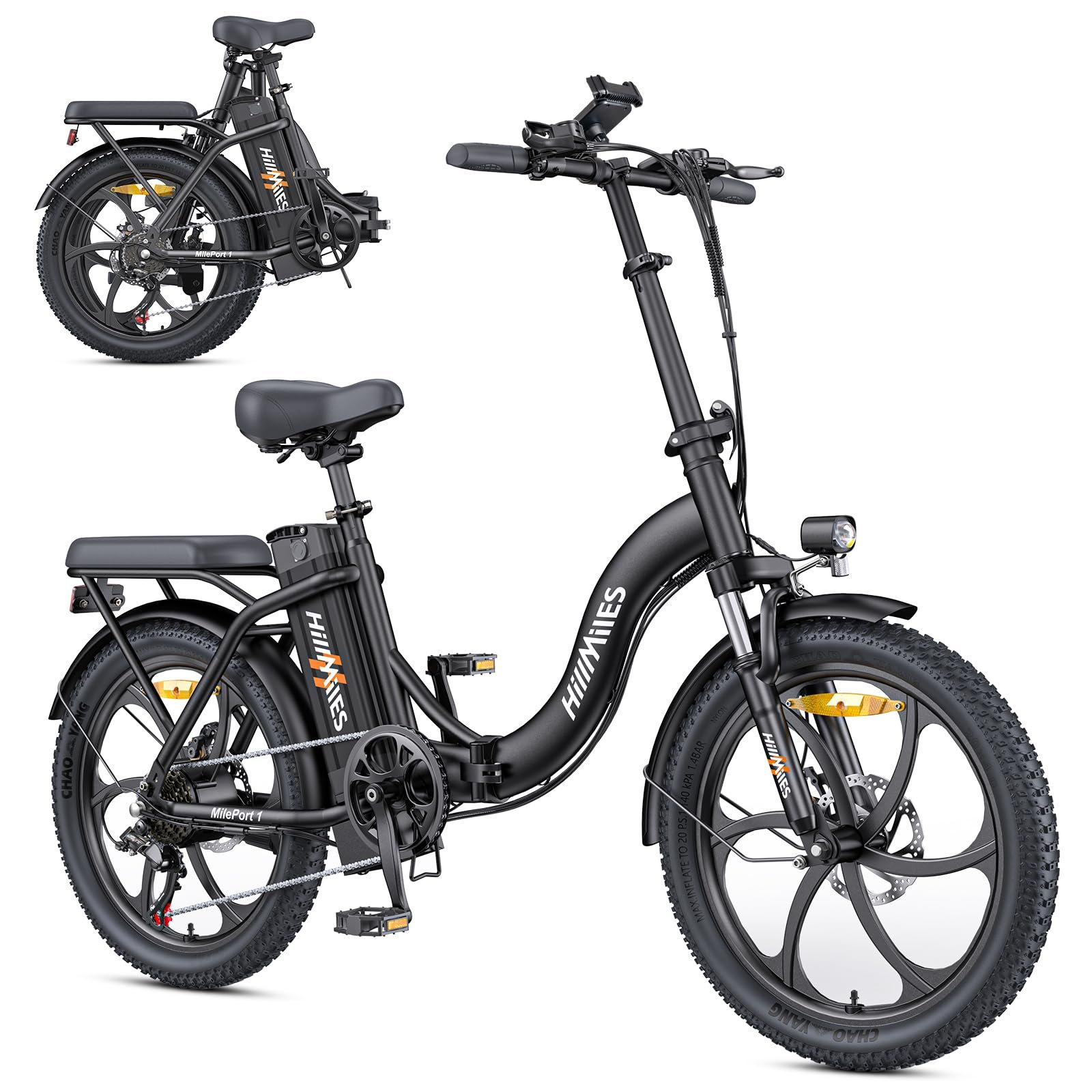 71UFFj5_t2L HillMiles MilePort 1 Bicicleta Eléctrica Plegable Fatbike 20" – 250W, 36V 13Ah, 100km, Doble Suspensión, 7V, Negro - Imagen 1