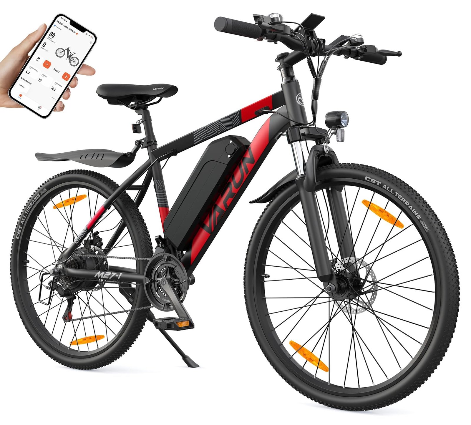 71Z2V4pHFeL VARUN Bicicleta Eléctrica MTB 27,5" – 250W, 48V 624Wh, 100km Autonomía, 21 Velocidades, GPS App, Rojo - Imagen 1