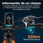 ENGWE EP-2 Boost Bicicleta Eléctrica Plegable Fatbike 20" – 250W, 48V 13Ah, 100km, Sensor Par, Frenos 180mm, 7V, Negro - Imagen 6