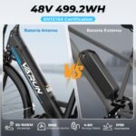 VARUN Bicicleta Eléctrica Trekking 28" – 250W, 48V 499Wh, 100km Autonomía, 7 Velocidades, Certificación StVZO, Negro - Imagen 6