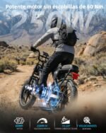 OUXI V8 Bicicleta Eléctrica Fatbike 20" – 250W 60Nm, 48V 15Ah 60km, Frenos Hidráulicos, Bluetooth, Portaequipajes, Negro - Imagen 9