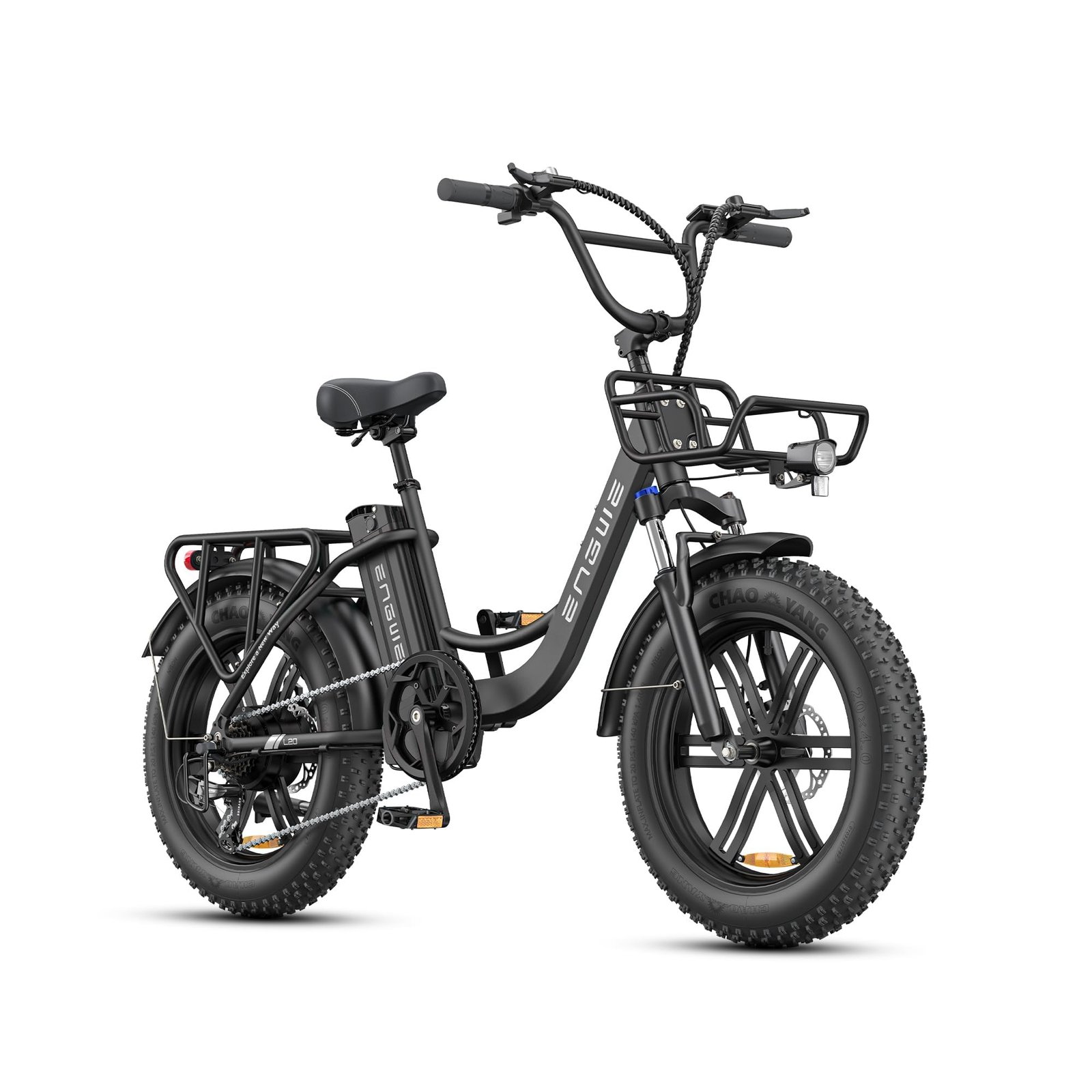 71tcY6NqzAL ENGWE L20 Boost Bicicleta Eléctrica Fatbike Step-Through 20" – 250W 75Nm, 48V 13Ah, 126km, 7V, Cesta, Negro - Imagen 1
