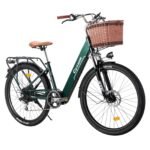 Antgooat Bicicleta Eléctrica Urbana 26" – 250W, 36V 360Wh, 90km, Cesta y Portaequipajes, Guardabarros, Verde Mujer