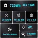 COLORWAY BK15 Bicicleta Eléctrica MTB 26" – 250W, 36V 15Ah, 100km, IP54, Suspensión Bloqueable, 7V, Negro Naranja - Imagen 8