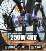 VARUN Bicicleta Eléctrica MTB 27,5" – 250W, 48V 624Wh, 100km Autonomía, 21 Velocidades, GPS App, Rojo - Imagen 6