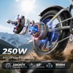 AOIHO Bicicleta Eléctrica Plegable Fatbike 20" – 250W 55Nm, 48V 13Ah 624Wh, 100km, Suspensión Completa, 7V, Plata - Imagen 7