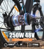 VARUN Bicicleta Eléctrica MTB 27,5" Azul – 250W, 48V 624Wh, 100km, 21 Velocidades, App GPS Key-Disp - Imagen 6