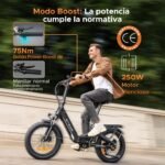 ENGWE L20 3.0 Boost Bicicleta Eléctrica Step-Through 20" – 250W 75Nm, 48V 13.5Ah 135km, Frenos Hidráulicos, Carga 2h, Negro - Imagen 8