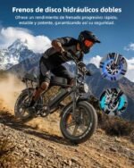 OUXI V8 Bicicleta Eléctrica Fatbike 20" – 250W 60Nm, 48V 15Ah 60km, Frenos Hidráulicos, Bluetooth, Portaequipajes, Negro - Imagen 5