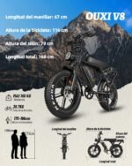OUXI V8 Bicicleta Eléctrica Fatbike 20" – 250W 60Nm, 48V 15Ah 60km, Frenos Hidráulicos, Bluetooth, Portaequipajes, Negro - Imagen 4