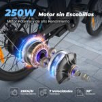 VARUN Bicicleta Eléctrica Plegable 20" – 250W, 48V 374Wh, 70km Autonomía, Pantalla LCD, 7 Velocidades, Negro - Imagen 7