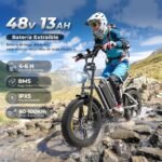 AOIHO Bicicleta Eléctrica Plegable Fatbike 20" – 250W 55Nm, 48V 13Ah 624Wh, 100km, Suspensión Completa, 7V, Plata - Imagen 6